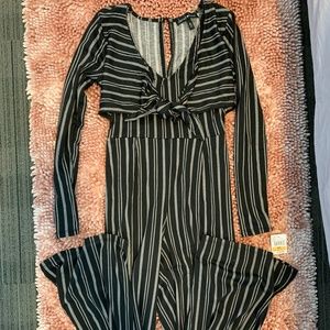 Striped long sleeve romper jumpsuit